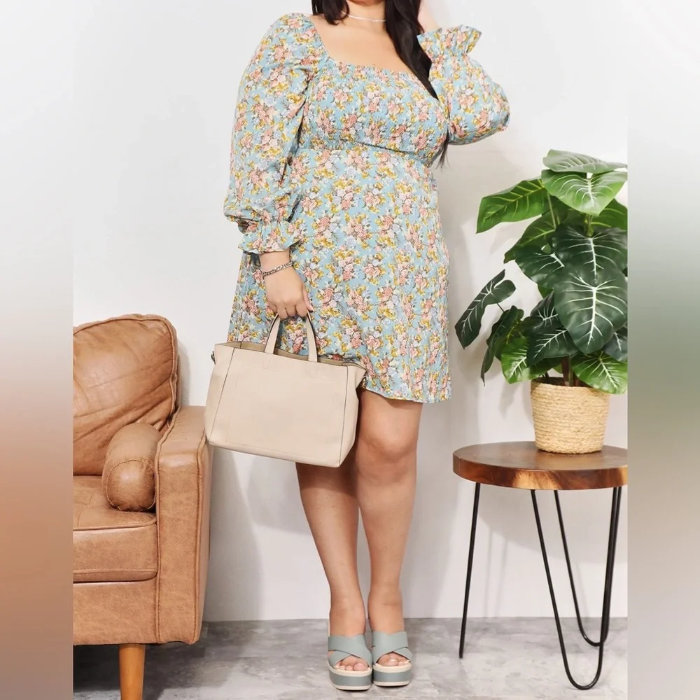 NEW Double Take Spring Floral Smocked Long Ruffle Sleeve Square Neck Dre… - Picture 12 of 12